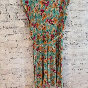 Louie Lucie Floral Midi Dress in Teal with Pink & Orange Blooms.